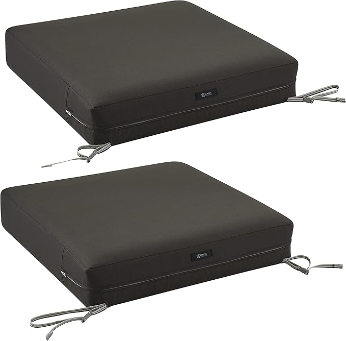 Classic Accessories Ravenna Water-Resistant 23 x 23 x 5 Inch Square Patio Seat Cushion Slip Cover & Foam, Espresso, Lounge Chair Cushion