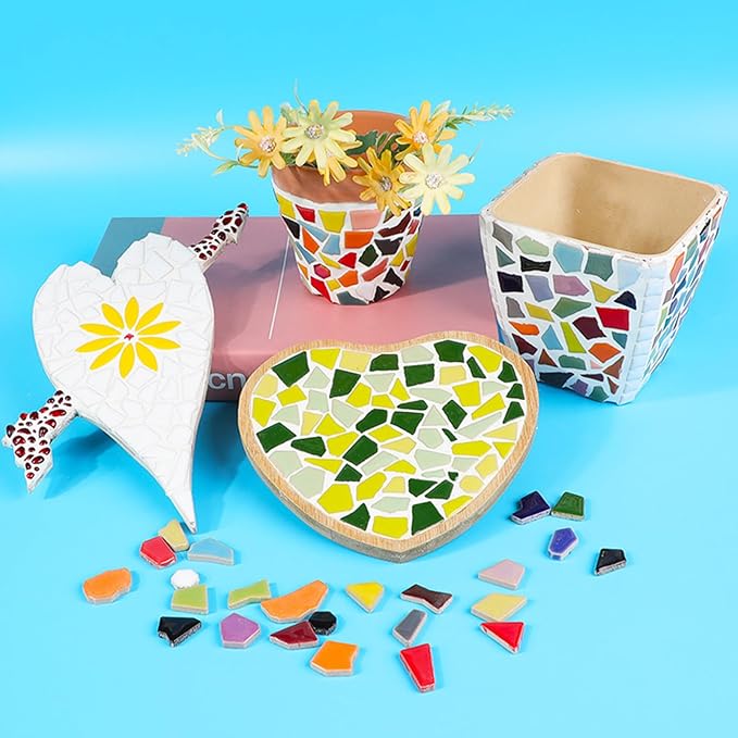 200g Ceramic Triangles Trapezoids Polygons Mosaic Tiles for Crafts, Colorful Stained Glass Pieces for Mosaic Projects, Irregular Size (Bright Orange)