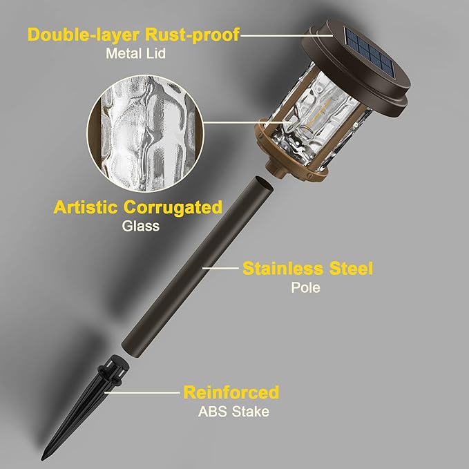 XMCOSY+ Solar Pathway Lights, Dual-Tone Solar Lights Outdoor Waterproof IP65, 20 LM LED Bright Glass Outside Light for Garden Path Yard Walkway Driveway (‎Black & Brown)