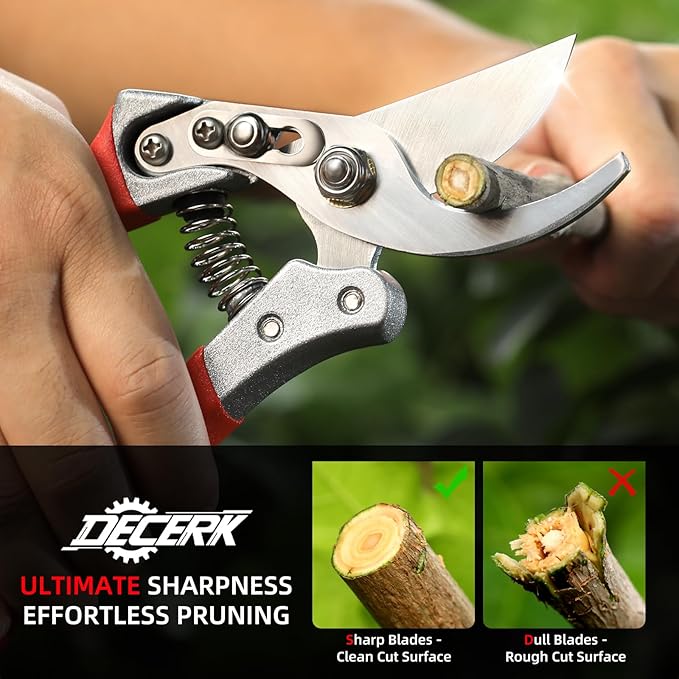 Pruning Shears for Gardening - DECERK 8.5" Professional Bypass Garden Scissors & Clippers, Heavy Duty Hand Held Pruners for Branch & Tree Trimming, Gardening Gifts for Women Men, 2025 Gardener Tools