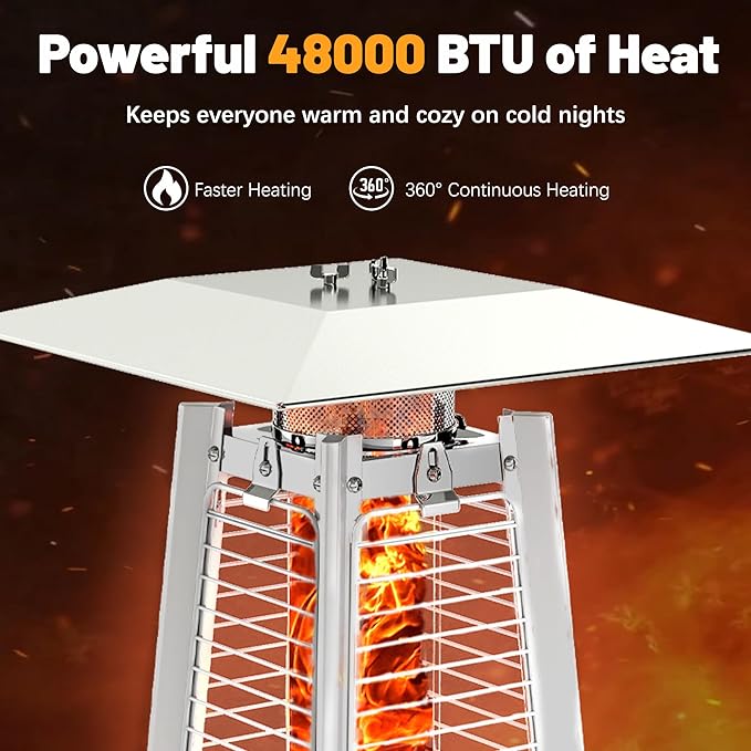 FOOWIN Patio Heater,48,000 BTU Outdoor Patio Heater with Wheels,Propane Patio Heater w/Waterproof Cover & Gloves,Quartz Glass Tube Pyramid Patio Heater for Outdoor Use,Party,Backyard,Garden,Bronze