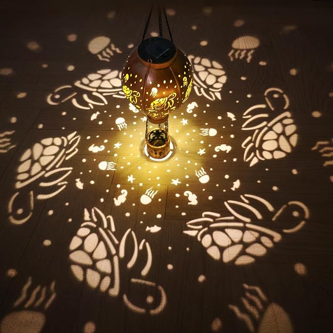 Hot Air Balloon Solar Lights Outdoor Sea Turtle Metal Hanging LED Light Solar Lantern Waterproof Light for Garden Patio Yard Porch Christmas Decor Gifts for Women Mom Friends