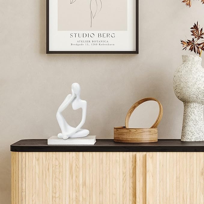 INNOLITES Resin Statue Thinker Style Decoration Abstract Sculptures Collectible Figurines for Home Decor Modern Office Shelf Desktop（White Left）