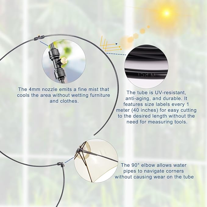 Misters for Outside Patio, 88ft Misting Line + Filter + 37 Brass Misting Nozzles +Brass Adapter(3/4") Misting System for Garden, Greenhouse, Trampoline and Chicken Coop