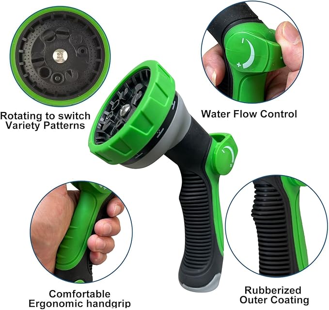 Non-Expanding Garden Hose 100Ft, Flexible Kink Free Water Hose with 10 Watering Spray Nozzle, Lightweight Hose Pipe, Leak-Proof, Durable, 3/4" Metal Alloy Connector, Portable Storage Strap