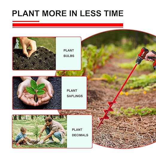 4 Pack Garden Auger Drill Bit for Planting,Ground Soil Earth Spiral Drill Bits for 3/8" Hex Drive Drill, Auger Drill for Bulbs Planting, Hole Digger Flowers,Bedding Digging Plant Rapid Planter Tool