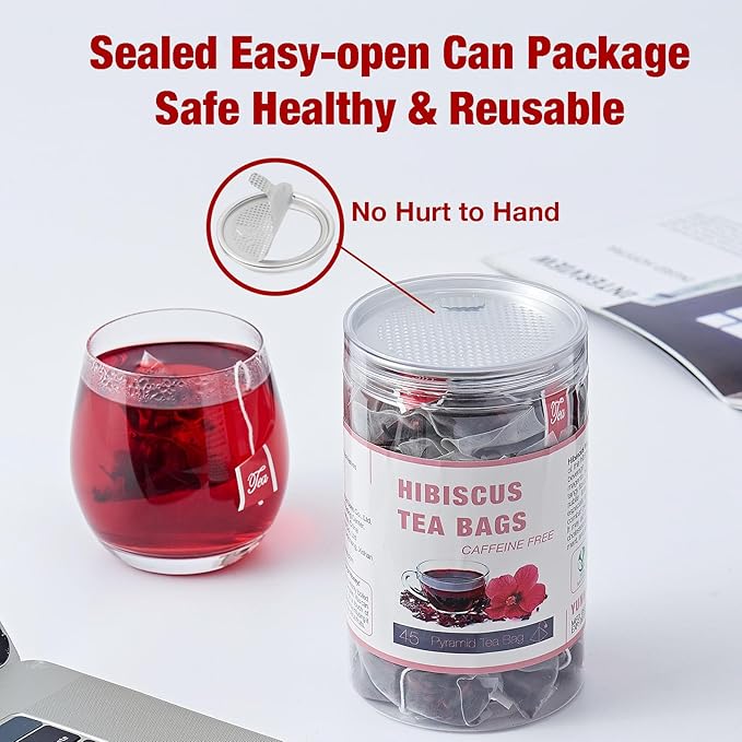 45 Hibiscus Tea Bags - Dried Hibiscus Flower Tea - Natural Edible Herbal Roselle Rosehip Tea (Flor de Jamaica) - Caffeine-Free, Gluten-Free, Non-GMO