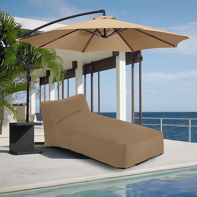Modern-Depo Outdoor Chaise Lounge Chair, Sunbed UV Resistant Sofa Couch Patio Furniture Waterproof Outside Sunlounge Reclining Sunbathing Bed Comfy Single Chaise Daybed for Garden, Pool, Beach, Beige