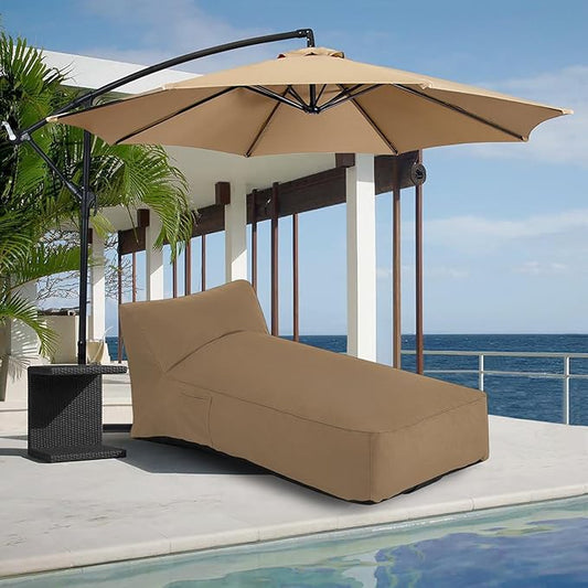 Modern-Depo Outdoor Chaise Lounge Chair, Sunbed UV Resistant Sofa Couch Patio Furniture Waterproof Outside Sunlounge Reclining Sunbathing Bed Comfy Single Chaise Daybed for Garden, Pool, Beach, Beige
