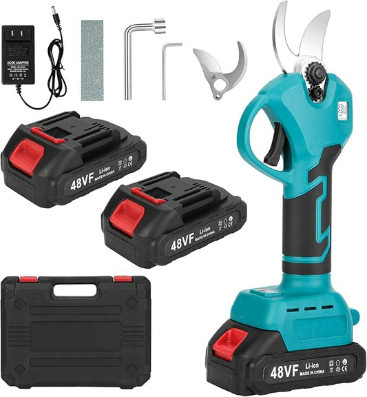 Electric Pruning Shears, Cordless Electric Scissors with 2 PCS Rechargeable 48V 2.0 Ah Batteries & 2 Blades, 1.6" Cutting Diameter Pruning Shears Garden Tool for Tree Trimming Branch Cutter