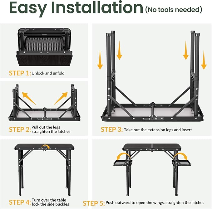 Titanker Folding Camping Table Small 2ft, Small Camp Table Portable with 50% Extra Space, Folding Picnic Set, Portable Beach Table, Car Camping Essentials, Aluminum Light & Solid
