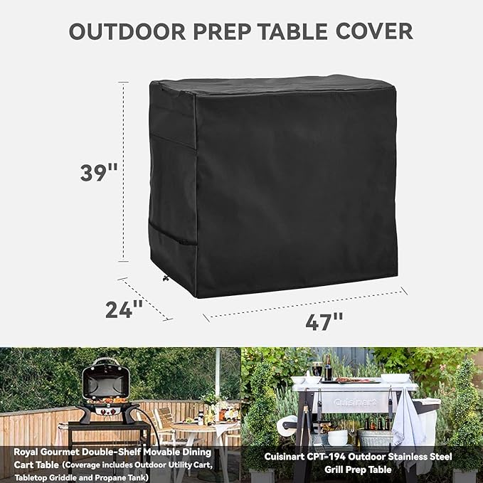 Outdoor Dining Cart Cover - Heavy Duty Waterproof Cover for Royal Gourmet Cart, Flattop Worktable, Propane Tank - Black, Polyester