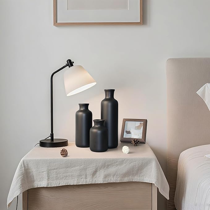 Resin 3 Piece Vase Set, Farmhouse Decor, Home Decorative Vase, Vases for Your Kitchen, Bedroom, Office, Living Room, Bathroom, & Shelf Centerpiece Table Decorations, Black