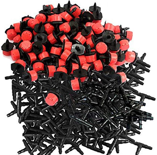 Drip Irrigation Kit Adjustable Drip Irrigation Dripper, Drip Irrigation Tee Rod Connector, Lawn and Herb Garden Irrigation Hose Fitting Sprinkler Irrigation System / 50 Pairs(Black+ Red)