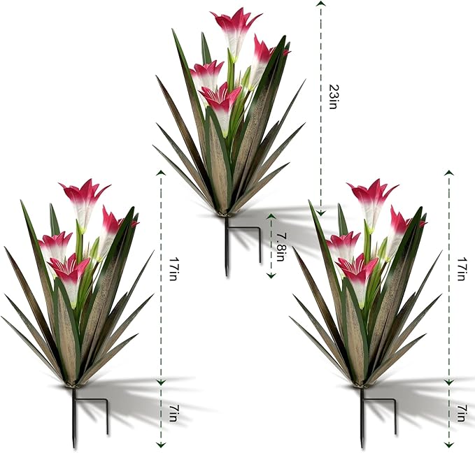 Homight Metal Agave Plant Outdoor Decoration Outdoor Garden Decoration Lily Mexican Yard Art Plant Garden Agave Lily Decorative Garden Gift… (3 Big Red Lilies)