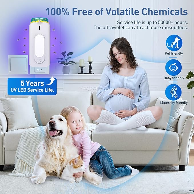 Fruit Fly Trap for Indoors-2PCS, 2 in 1 Fly Trap Indoor with Night Light for Home with 20 Refills, Gnat Traps for House Indoor, Plug-in Insect Trap for Gnats, Flies, Moths-White