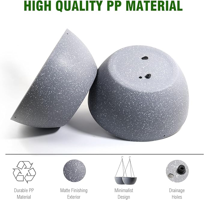10 inch Hanging Planters for Outdoor Indoor Plants with Drainage Holes and Chain, 2 Pack Round Hanging Flower Plant Pots for Garden Home Porch Decor, Speckled Grey