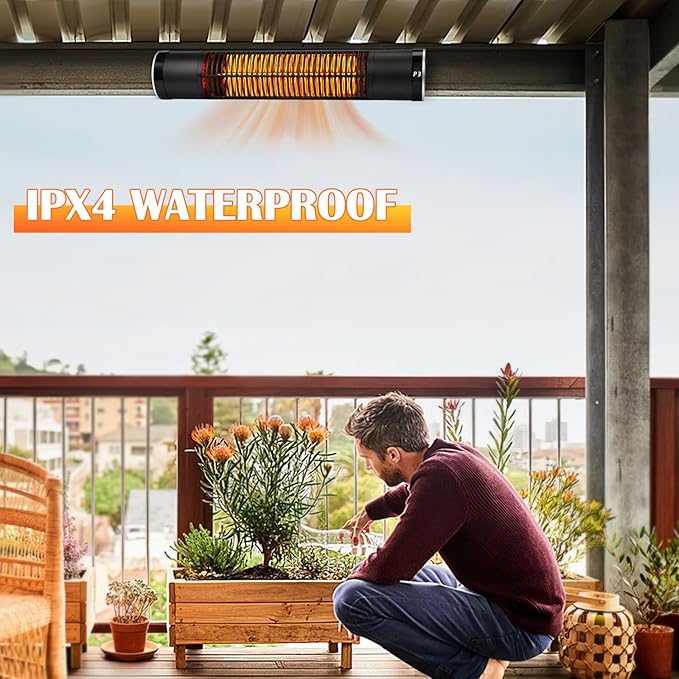 Electric Outdoor Heater, 1500W Patio Heater for Outdoor Use, Wall-Mounted Carbon Infrared Heater,With Remote, 3 Heat Levels, 8H Timers, Radiant Heater for Garage, Gazebos, Shop, Pack of 2