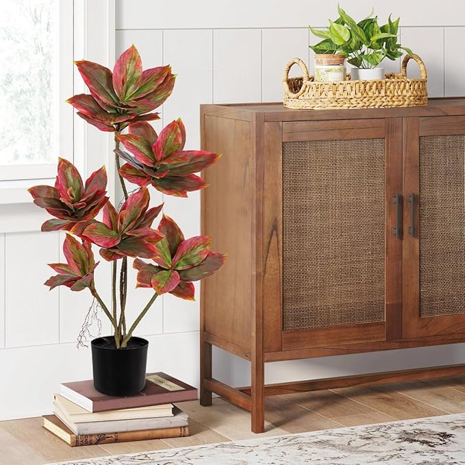 Artificial Tree 2.95Ft Faux Agave Plant Fake Tropical Yucca Palm Tree with 6 Heads in Pot Fake Dracaena Plants Tree for Home Decor Modern Office House Decoration Housewarming Gift Pink