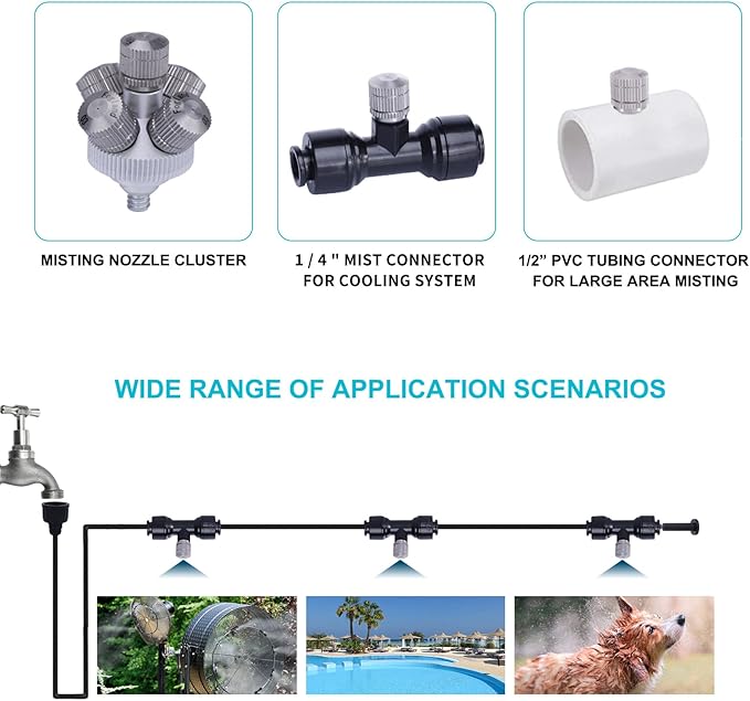 Fogland Misting Nozzles for Cooling System:20pcs Clogging-Prevent Cleanable Stainless Steel Mist Nozzles 0.016" Orifice 10/24 UNC for Patio Garden Trampoline