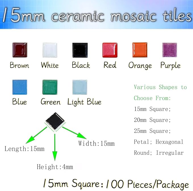 100 Pieces Ceramic Mosaic Tiles 3/5" Square Shapes Mosaic Ceramic Pieces Stained Ceramic Tiles Supplies for Crafts Beginner Mosaic Project Stepping Stones Mosaic Birdhouse Decor - White