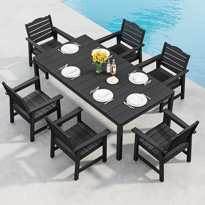 Patio Chairs Set of 2, Weatherproof HIPS Outdoor Dining Chair with Ergonomics Wide Seat, 400lbs Capacity Outdoor Chairs for Garden, Porch, Lawn & Backyard, Black