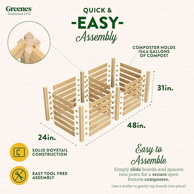 Greenes Fence Cedar Wood Composter, 24" W x 48" L x 31" H / 154.6 Gallons - Made in USA with North American Cedar