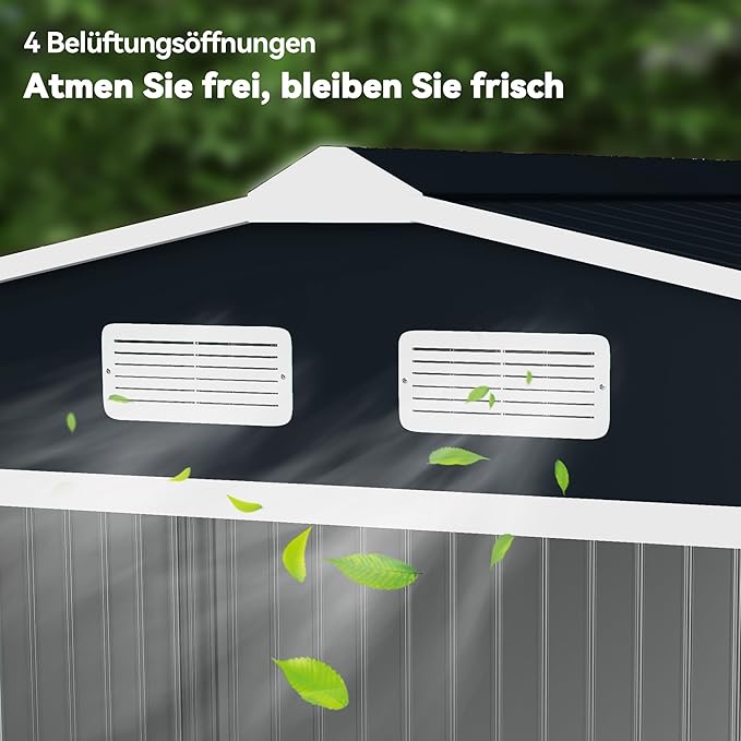 Outsunny 9' x 6' Outdoor Storage Shed, Garden Tool Metal Shed with Foundation Kit, Double Lockable Door, Air Vents and Sloping Roof, for Backyard, Patio, Lawn, Dark Gray