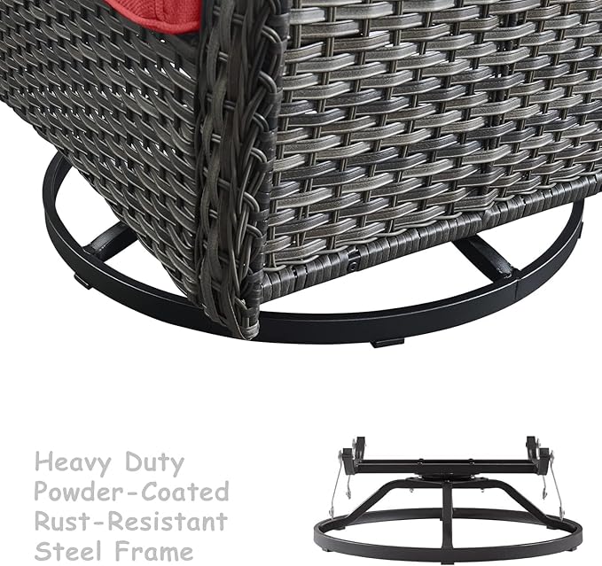 HUMMUH Outdoor Swivel Rocker PE Wicker Patio Chairs Set of 2, Rattan Rocking Chair Furniture Set