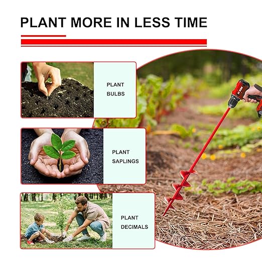 Garden Auger-2x14.5'', Spiral Drill Bit for 3/8'' Hex Drive, Yard Auger for Bulbs & Flowers, Bedding Digging Tool