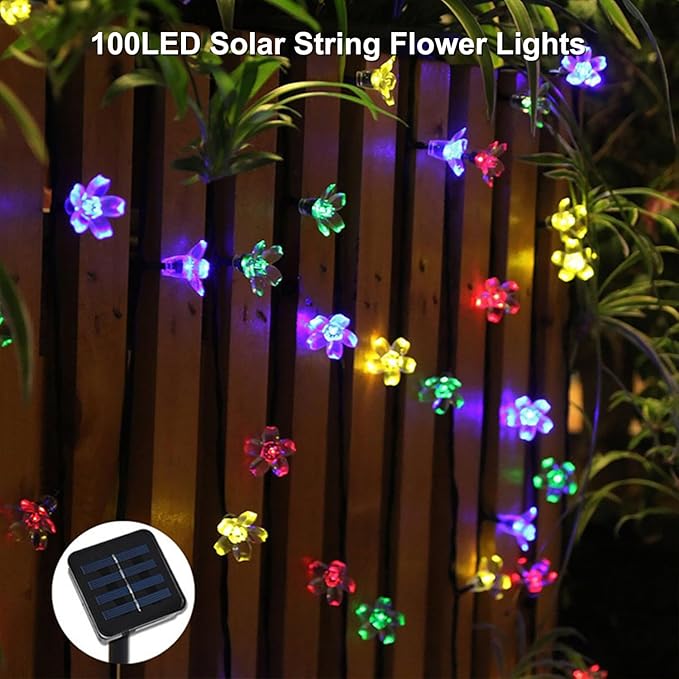 Solar String Flower Lights Outdoor 2Pack 200 LED 80Ft Multi-Color Fairy Lights with 8 Lighting Modes, Waterproof Solar Lights Outdoor for Garden Yard Porch Christmas Wedding Party Xmas Tree Decoration