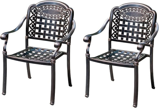 Outdoor Dining Chair Cast Aluminum Patio Chairs Set of 2 All-Weather Patio Dining Chair with Adjustable Feet for Backyard Garden (Square Lattice Chair)