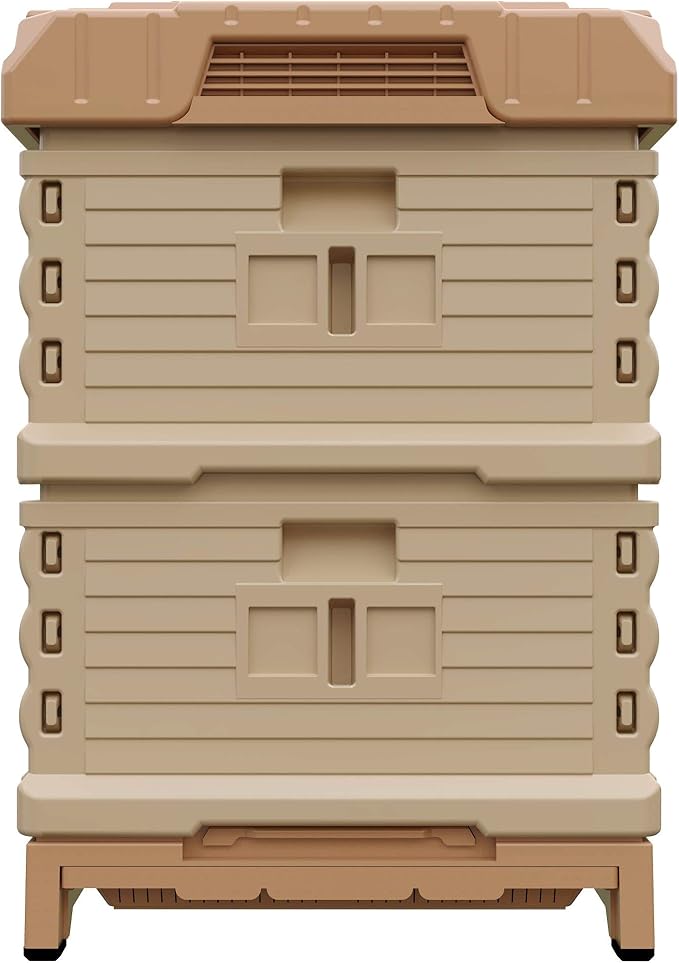 Ergo Insulated 10 Frame Bee Hive Set [NO Frames Included] (Double Deep, Tan Body Yellow Entrance)