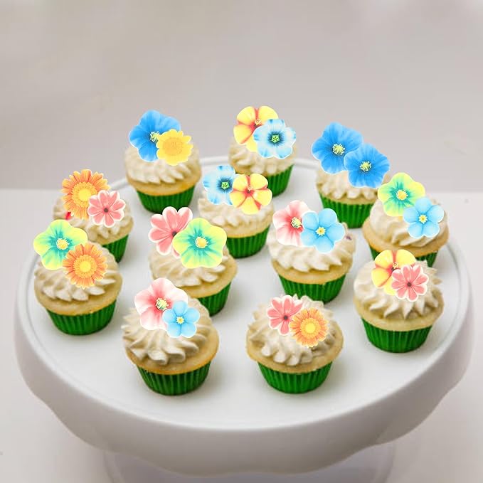 80 PCS Edible Flowers Cake Decorations Edible Daisy Cupcake Toppers Sunflower Cupcake Decoration Flower Birthday Party Decor for Baby Shower Wedding Birthday Party Cake Food Decorations Supplies