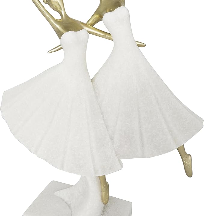 Deco 79 Polystone Dancer Decorative Sculpture Ballet Home Decor Statue with Gold Accents, Accent Figurine 9" x 4" x 13", Cream
