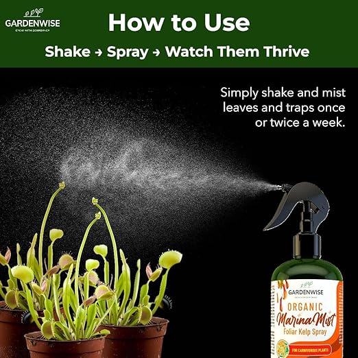 100% Organic Marina Mist Carnivorous Plant Food | Liquid Kelp Foliar Spray for Plants - Kelp Fertilizer for Venus Flytraps, Sundew, Butterworts, Pitcher Plants 16 Oz