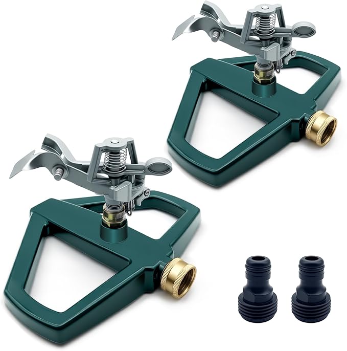 Metal Impact Sprinklers for Yard, 2 Pack, Heavy Duty Adjustable Lawn Sprinkler with 360° Coverage, Water up to 5,800 Sq. Ft, Durable Metal Base for Medium to Large Yards, Yard&Areas