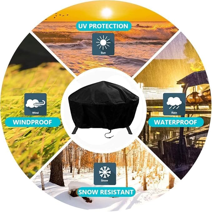 Round Fire Pit Cover, 40 Inches Diameter, 40 x 24 inch Waterproof Firepit Covers, for Patio Fire Pit, Full Coverage Dustproof Anti UV Outdoor Fire Pit Cover