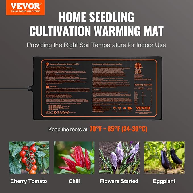 VEVOR 4 Pack Seedling Heat Mat 10"x 20.75", MET-Certified Warm Hydroponic Plant Heating Pad for Seed Starting, Waterproof Heating Mats for Germination, Indoor Gardening, Greenhouse