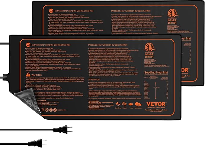 VEVOR 2 Pack Seedling Heat Mat 10"x 20.75", MET-Certified Warm Hydroponic Plant Heating Pad for Seed Starting, Waterproof Heating Mats for Germination, Indoor Gardening Tested toStandards