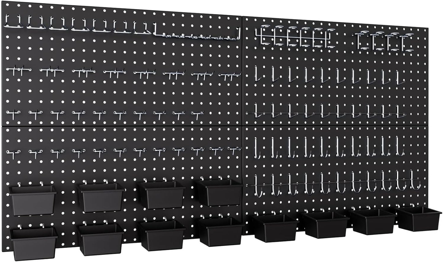 INCLY 158PCS Metal Pegboard Wall Organizer, 48x24 Inch Black Pegboard Panels Tool Organizer Kit with Accessories Hooks and Bins, Peg Board Utility Tool Storage for Garage Workbench Shed