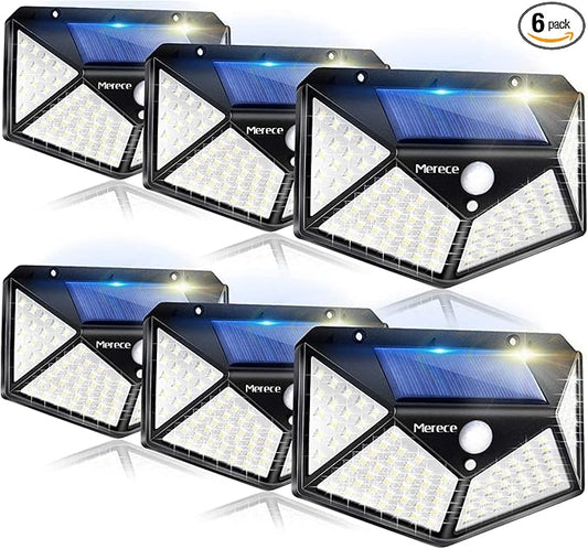 VINHMOR Solar Lights Outdoor 6 Pack, 100LED/3 Modes 270° Lighting Angle Motion Sensor Security Lights, IP65 Waterproof Wall Lights Solar Powered, Bright for Backyard Garden Fence Patio Front Door