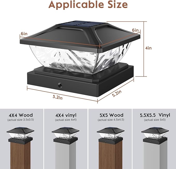 Solar Post Cap Lights Outdoor: 2 Pack 16 LED Fence Post Solar Lights, Solar Powered 2 Lighting Modes 4x4 Post Solar Lights for Garden Patio Deck Step Decor, Fit 3.5x3.5 5x5 Vinyl Wooden Lamp Post