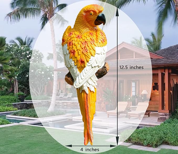 Yellow Bright Resin Parrot Statues and Figurines Home Decorations, Realistic Tropical Parrot Sculpture for Wall Decor, Tree, Patio, Garden, Outdoor Pool Statues DIY Bird Ornament(Yellow)