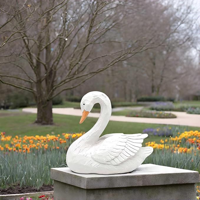 White Swan Figurine - Home Decor Exquisite Sculpture Resin，Artistic White Goose Statue Craft for Elegant Outdoor Garden and Yard Decoration, 7.48 Inches