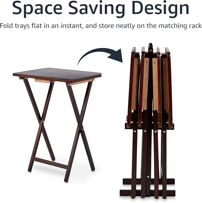 Amazon Basics Classic Foldable TV Dinner Tray Table with Storage Rack, 14.6 L x 19 W x 26 H inch, Espresso, 4-Pack