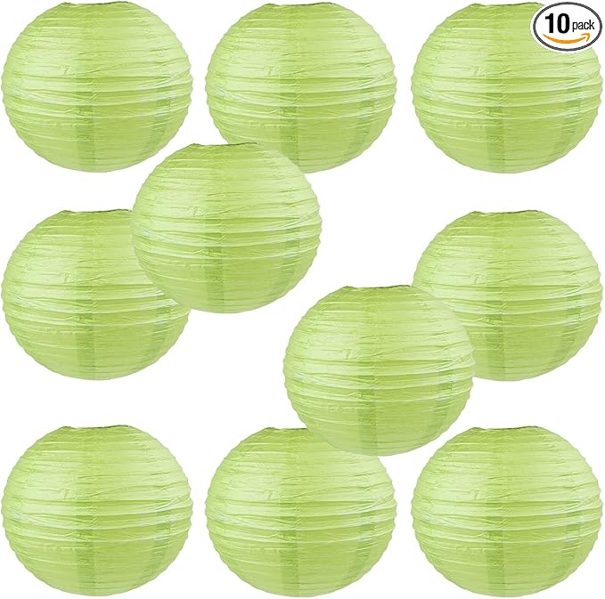 WYZworks - Round Paper Lanterns 10 Pack (Green Grape, 16") - Hanging Paper Lanterns Lamp for Wedding, Birthday, Party and Home Decorations with 8", 10", 12", 16" option