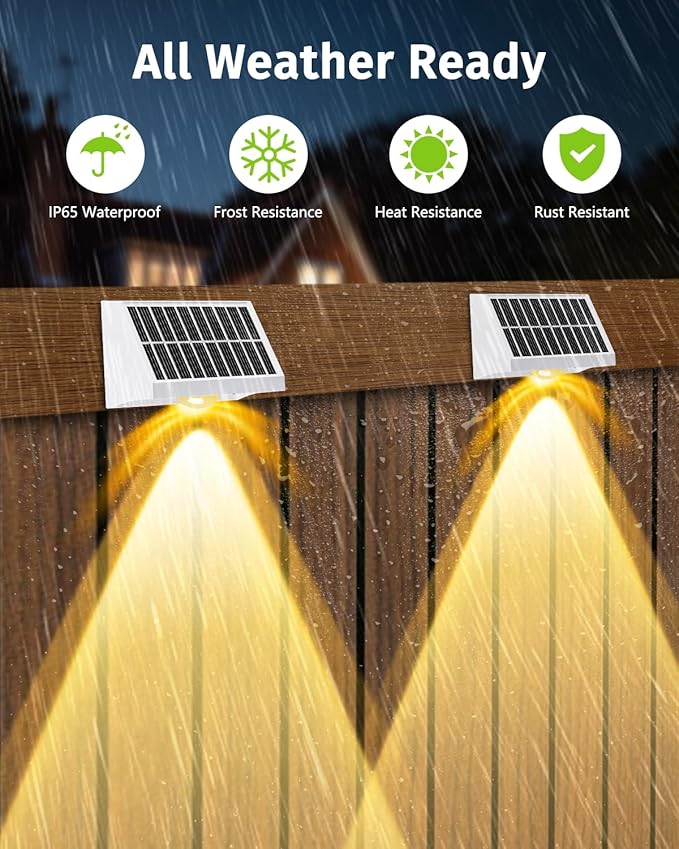 Solar Fence Lights Outdoor Waterproof High Brightness LED Spot Lens Deck Lights 7 Mode Warm & Cool White RGB Solar Powered Wall Lighting Decor for Outside Patio Step Backyard Railing - 8 Pack(White)