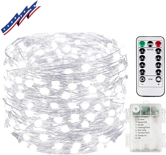 33FT 100LED Fairy Lights Battery Operated with Remote, Waterproof String Lights with Timer for Indoor & Outdoor, Twinkle Light Battery Powered Bedroom Wedding Christmas Decorations (Cool White)