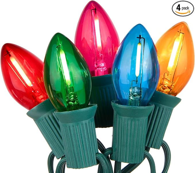 C7 Christmas Lights Multicolor 25Ft Outdoor Patio String Light with 27 LED Clear Multicolor Bulbs, Vintage Christmas Lights for Outdoor Roofline Xmas Garden Wedding Party Decorations- Green Wire